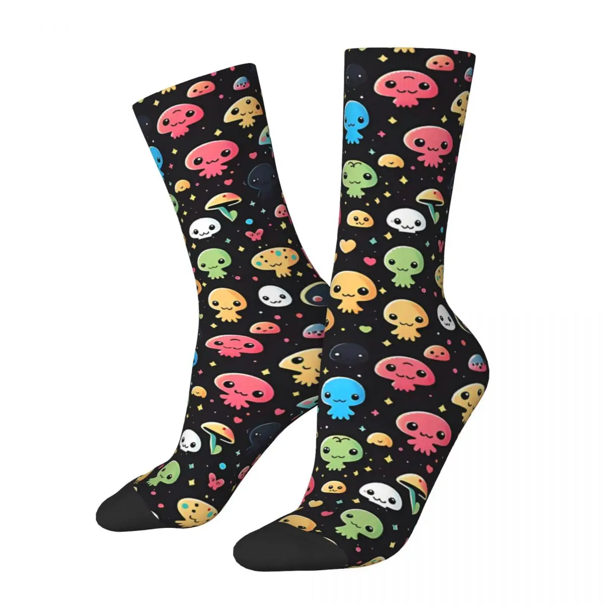 Funny Men's Socks Colorful Cute Aliens Pattern Retro Alien And UFO Pattern Street Style Novelty Crew Sock Gift Pattern Printed