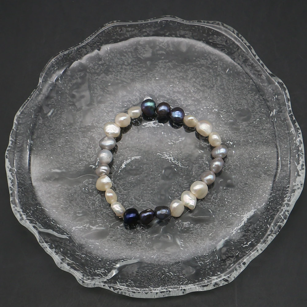 Fashion Irregular Dyed Pearl and Freshwater Pearl Combination Beaded Bracelet 7-8mm Baroque Pearl Straight Hole Jewelry Material