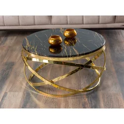 Italian simple small apartment tempered glass coffee table Nordic marble coffee table Round coffee table in the living room