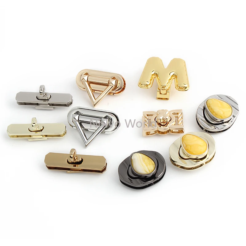 Triangle/Egg Shape Metal Rectangle Twist Turn Lock Clasp For Bags Handbags Purse Closure Buckles DIY Hardware Wallet Accessories