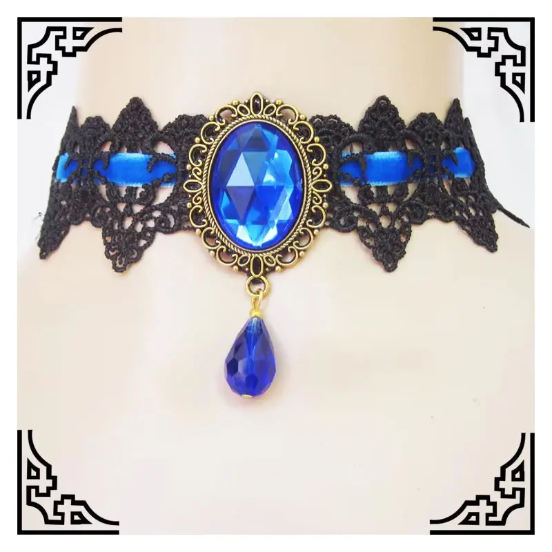 Sexy Neue Collares Gothic Halsreifen Kristall Schwarz Spitze Halsband Halskette Vintage Viktorianischen Frauen Halsband Steampunk Schmuck – Detail 6