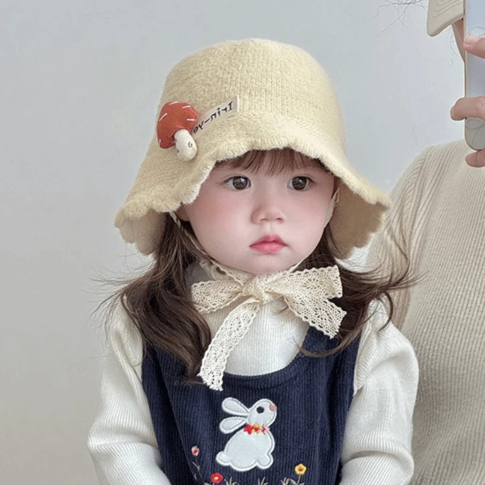 Мягкая детская теплая вязаная шапка с грибным узором, ветрозащитная детская панама, утолщенная закрученная рыбацкая шапка со шнуровкой, активный отдых на свежем воздухе
