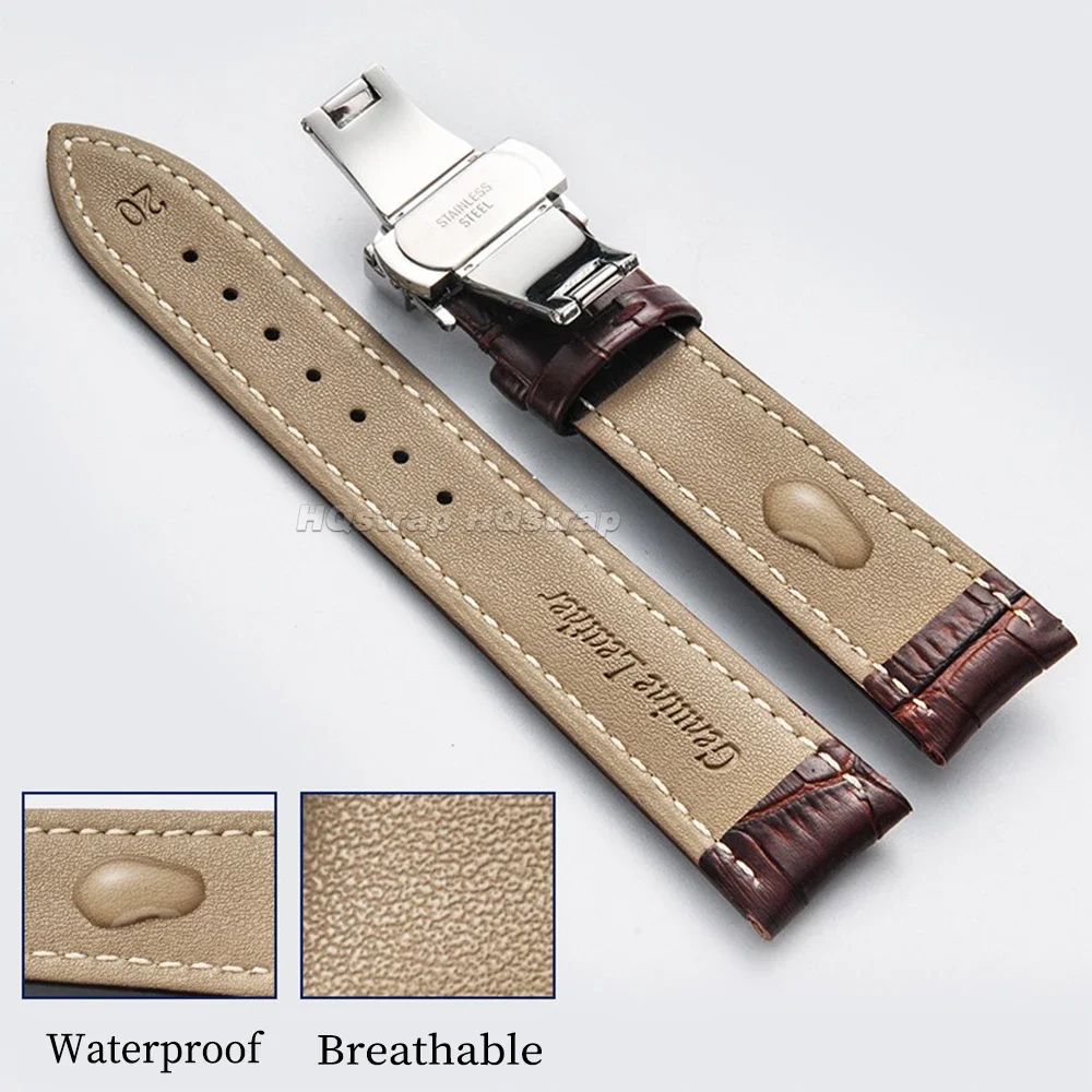 Leather Watch Strap 18mm 20mm 22mm 24mm Universal Bracelet Metal Butterfly Buckle Watchband with Box Band Replacement Wristband