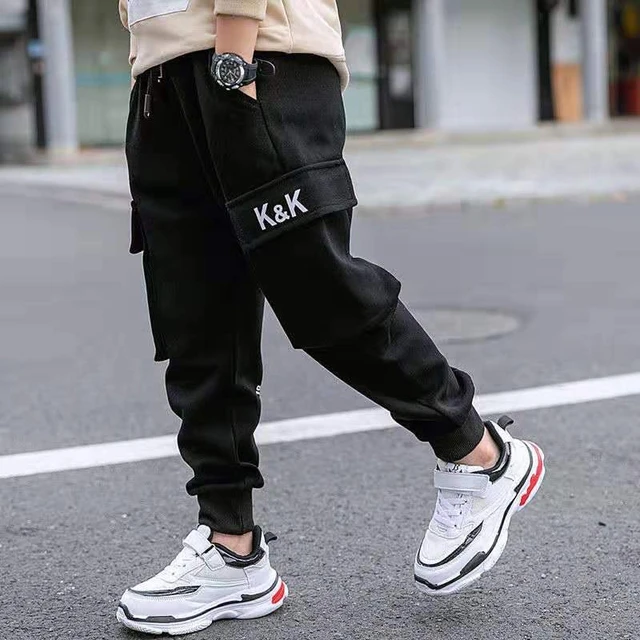 Boys Pants Boy Letter Print Cotton Sweatpants Casual Korean Cargo Pants Fashion Teenage Kids Sport Multi pocket Pants