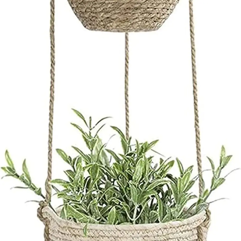 

Double-Decker Rattan Orchid Hanging Basket with S-Hook for Garden Planters