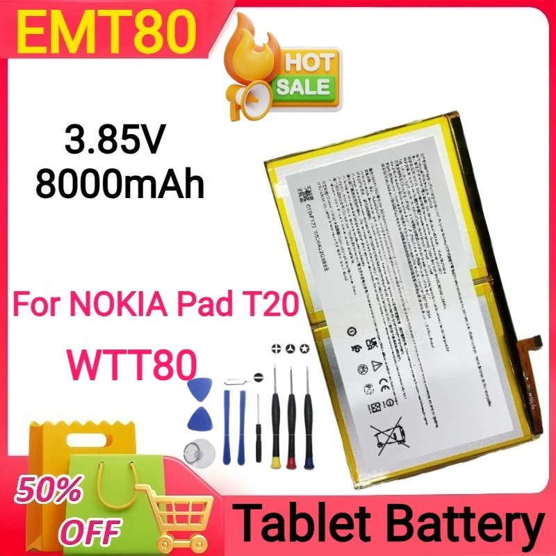 

New 3.85V 8000mAh EMT80 WTT80 for NOKIA Pad T20 Tablet Battery+tools