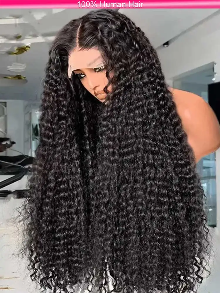 

40 Inch Curly 13x6 HD Transparent Lace Front Human Hair Wigs Brazilian 250 Density Water Deep Wave 13x4 Frontal Wig For Women