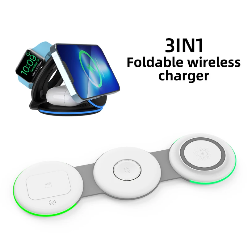 3 in 1 Foldable Wireless Charging Station for Multiple Apple Devices Magsafe Travel Charger for iPhone 15/14//13 iWatch AirPods