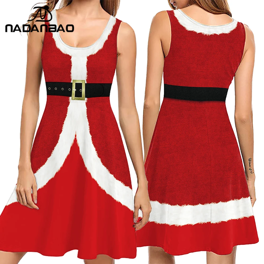 

Nadanbao Santa Claus Dress for Women Christmas Party Costume Fancy Sleeveless Cosplay Dresses Xmas Family Outfit of the Day Gift