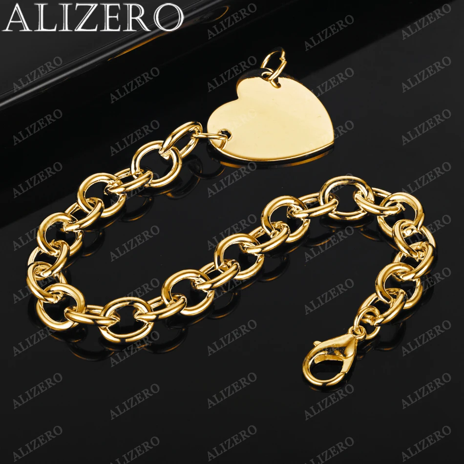

ALIZERO 925 Sterling Silver 18K Gold Plated Heart Card Charm Bracelet For Women Fashion Accessories Jewelry Valentine's Day Gift