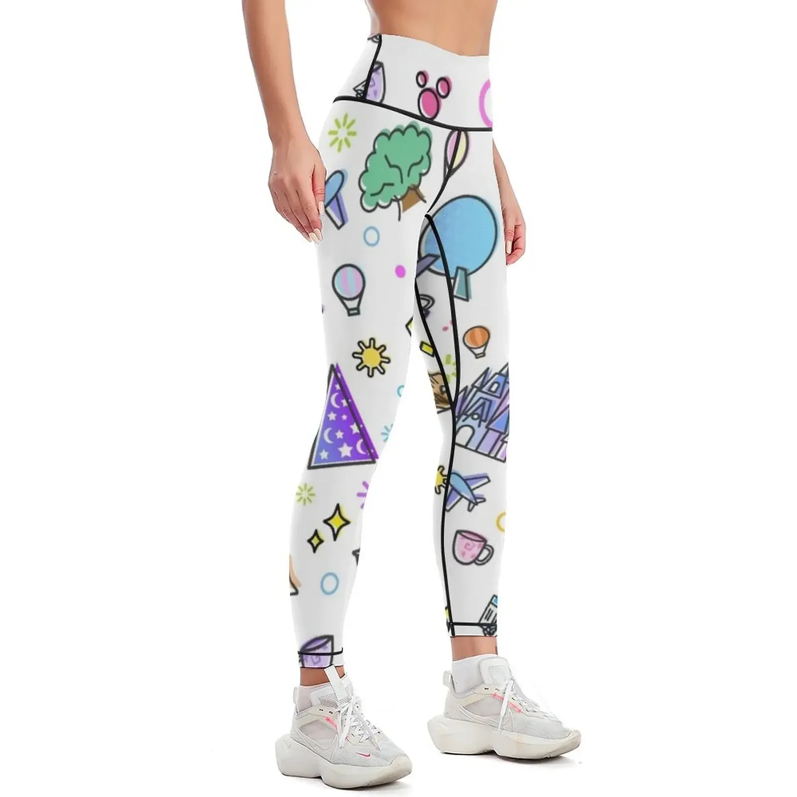 Meet me at my Happy Place Pattern. Happiest Place on Earth. Florida Orlando Icons. Ferris Wheel Theme Park. Leggings