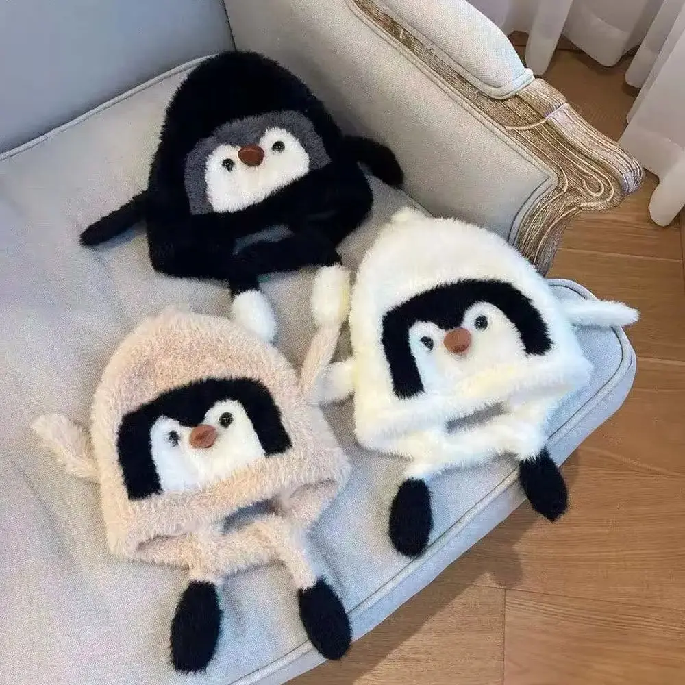 

2-10Y Boys And Girls Winter Hat, Penguin Beanie with Fluffy Ears and Drawstring Closure Cute Plush Penguin Design, Lightweight