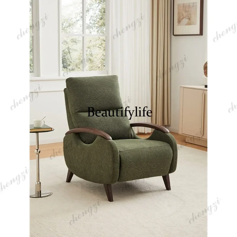 K153 Solid wood single sofa chair living room balcony fabric, reclining chair casual retro lazy sofa