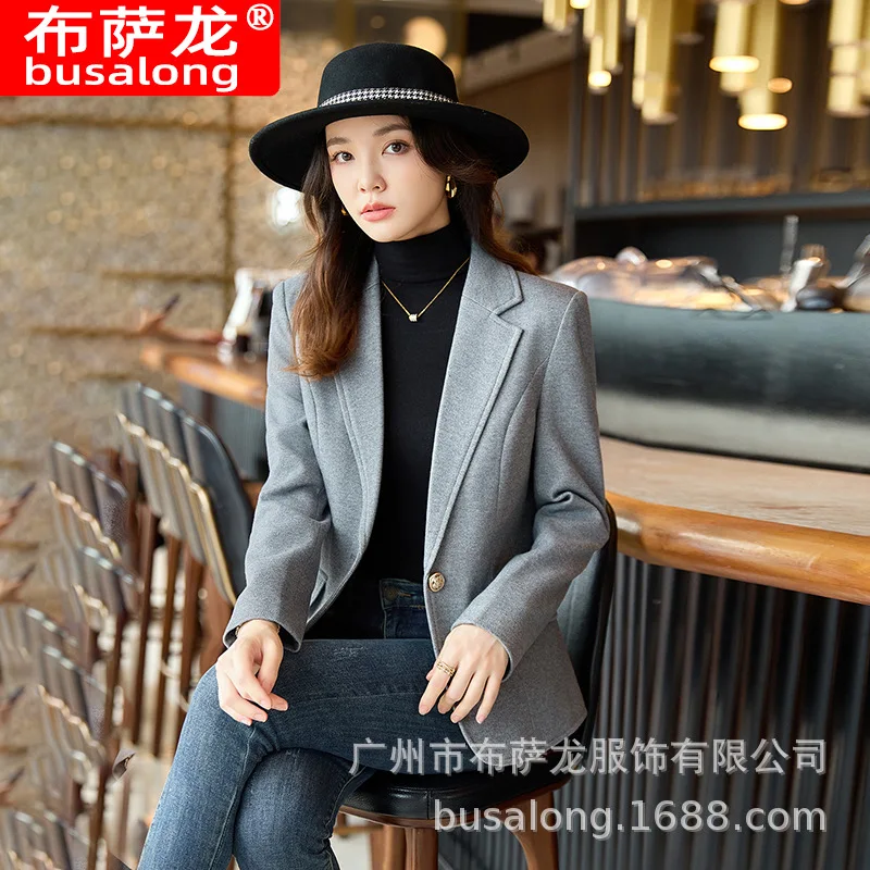 

2025Новый стильный модный костюм, повседневный женский профессиональный пиджак с длинными рукавами, официальная женская одинарная куртка, рабочая одежда8615