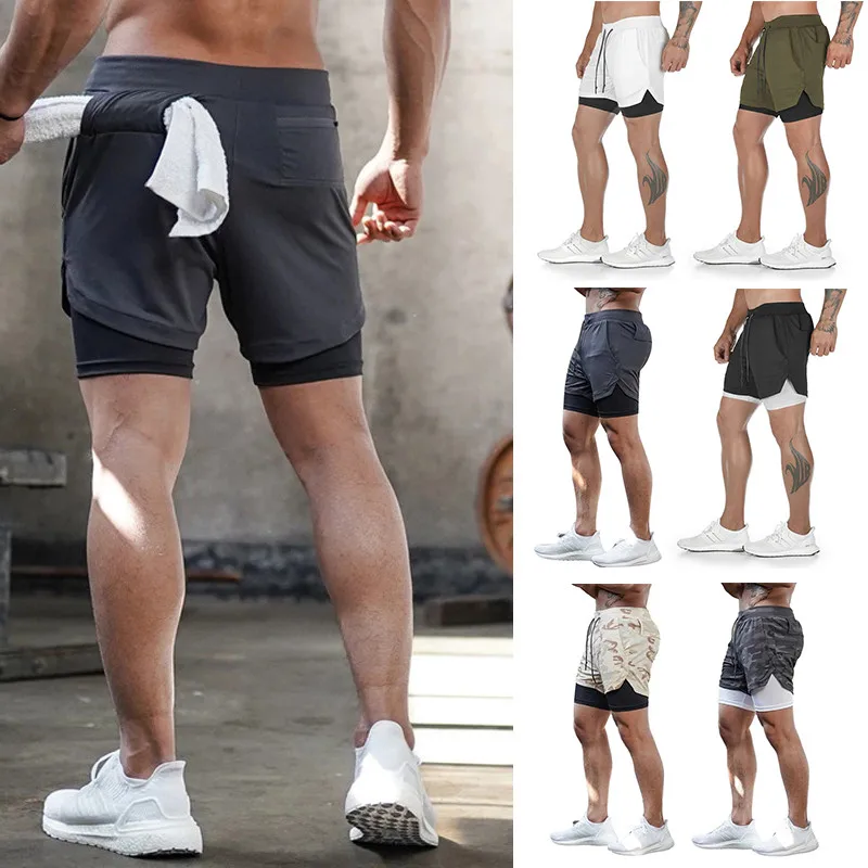 M-5XL Camo Running Shorts Men Gym Sports Shorts 2 In 1 Quick Dry Workout Training Gym Fitness Jogging Short Pants Summer