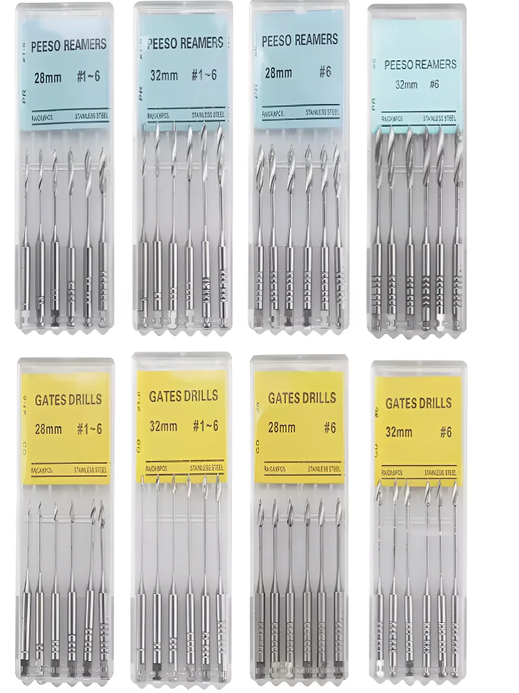 

6Pcs/Pack Dental Endodontic Peeso Reamers Drill Glidden Rotary 28/32mm Engine Use Stainless Steel Endo Files #1-6