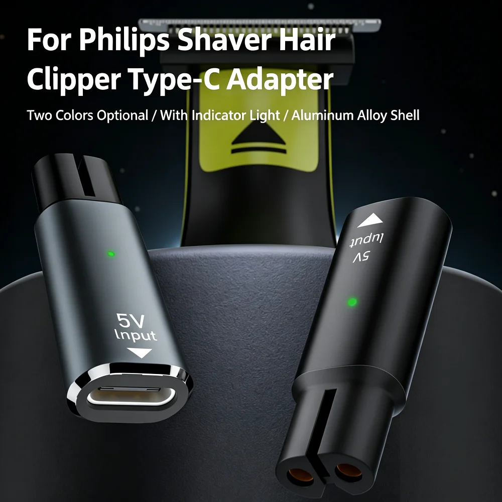 5V 1.5A Type-C Shaver Adapter Charging Converter for Philips One Blade QP4530 QP1924 QP2724 QP2834 with Charging Indicator