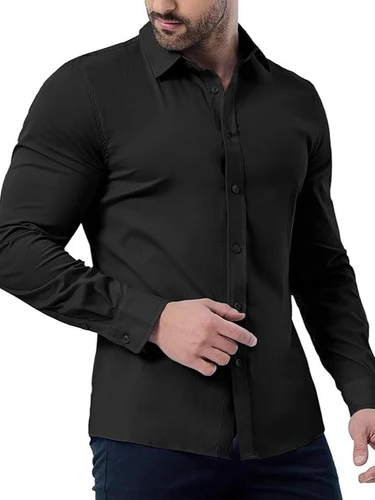 Camisa de vestir elástica para hombre, ajustada, de manga larga, informal, de negocios, cómoda, de tela elástica, para trabajo formal, oficina, fiesta, blusa superior