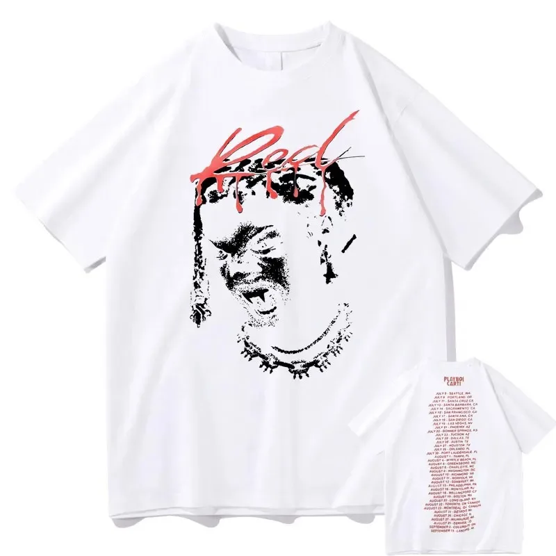 Rapper Playboi Carti New Album Whole Lotta Red Graphic Logo Tshirt Streetwear Mens Hip Hop T Shirt Men Women Fashion T-shirts