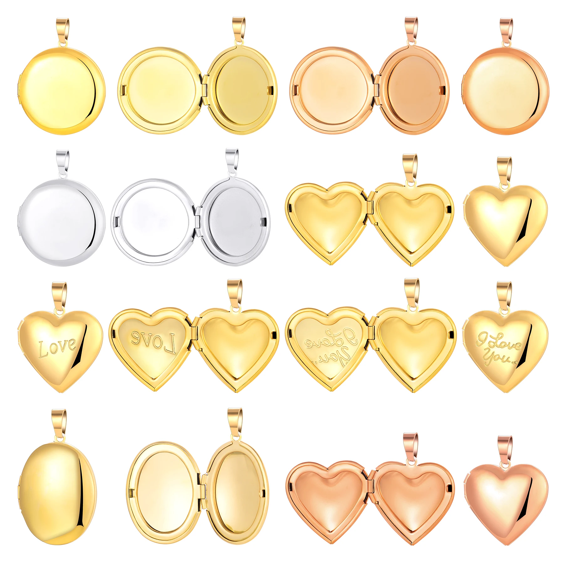 5Pcs Stainless Steel Heart/Round Polish Photo Frame Locket Pendant Charms For Jewelry Making Supplies DIY Accessories - view 2