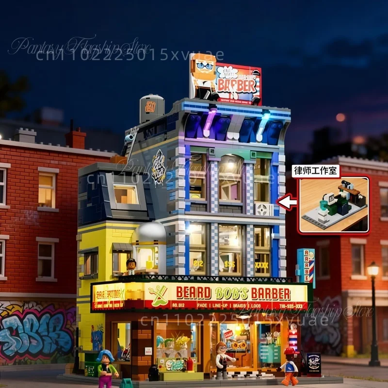 American Street Barber‘s Building Blocks Assembling Lighting Apartment Street View Model Toys Desk Decorations Holiday Gifts
