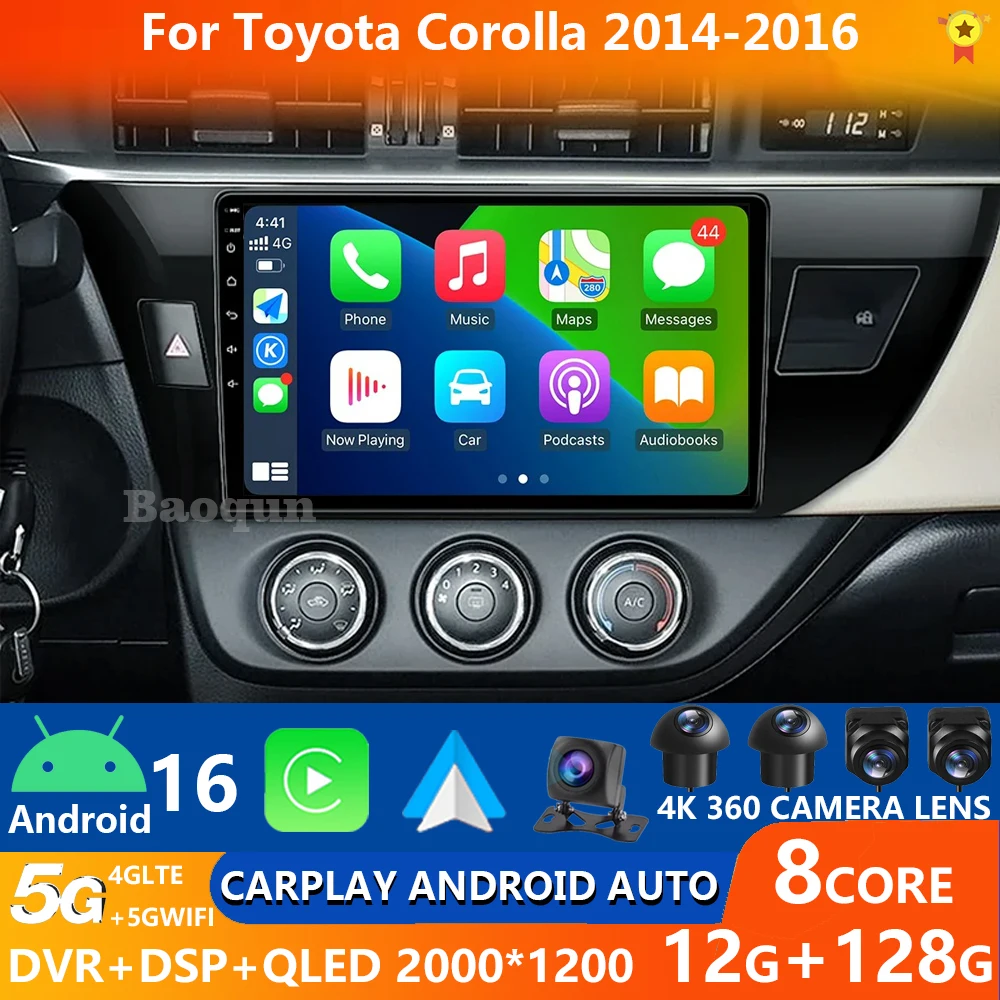 Android 16 Radio de coche para Toyota Corolla 2014 2015 2016 Levin Ralink 2013 - 2018 Carplay Auto GPS BT navegación vídeo 2Din estéreo