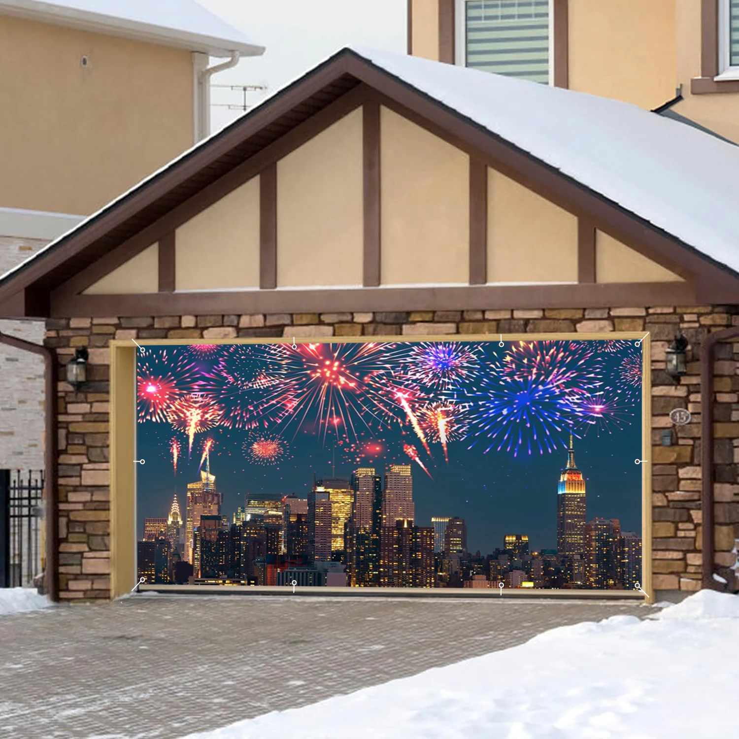 Fondo de cartel para puerta de garaje de Feliz Año Nuevo, Mural grande de Navidad, entrada, fuegos artificiales, celebración, fiesta, cartel familiar, 2025