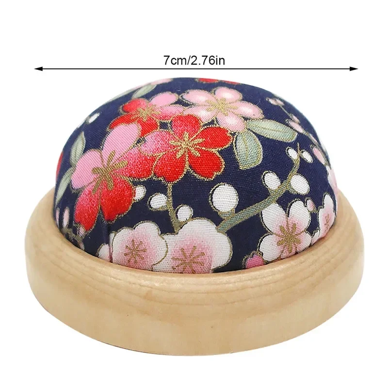 Vintage Flower Print Pincushions Half Ball Shaped Pin Cushion Wood Base Sewing Needle Cushion Polyester Home Knitting Pin Holder