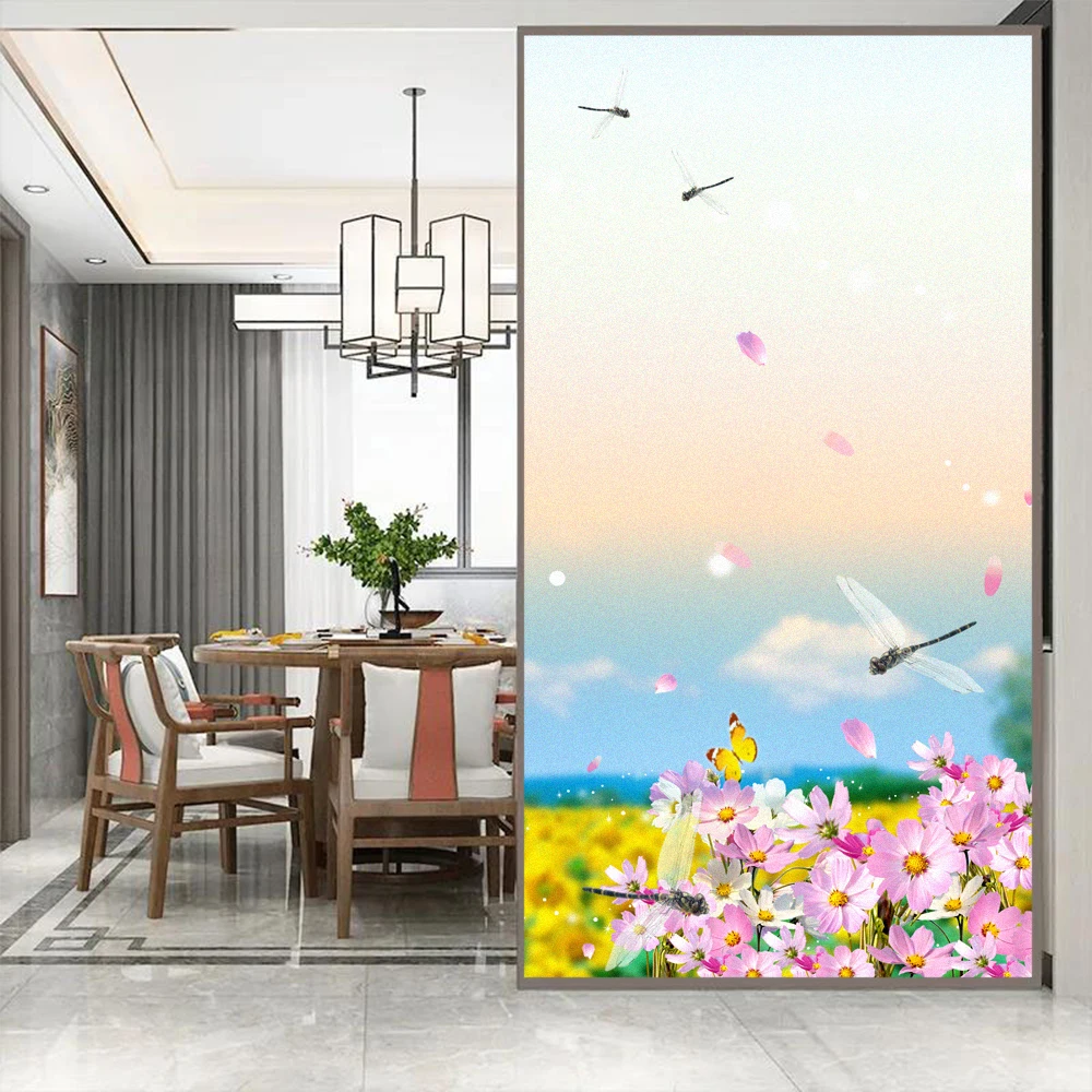 Privacy Window Film Flower Pattern Window Decoration No Glue Static Cling Frosted Glass Sticker for Home