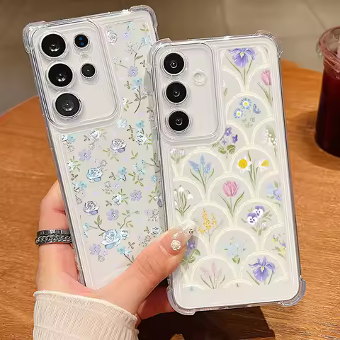 Flowers Soft Silicone Clear Case For Samsung Galaxy S25 Edge S24 FE S23 S22 Ultra A56 A36 A16 A06 A15 A55 Shockproof Phone Cover