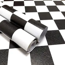 PVC waterproof self-adhesive black and white checkered wallpaper bathroom bathroom wall cabinet door desktop stickers