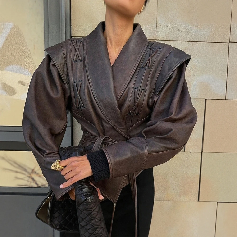 여성용 시크한 단색 가을 코트, 허리띠 장식, 긴 소매, 숄 칼라, 하이 스트리트 스타일, 쿨하고 달콤한 패션