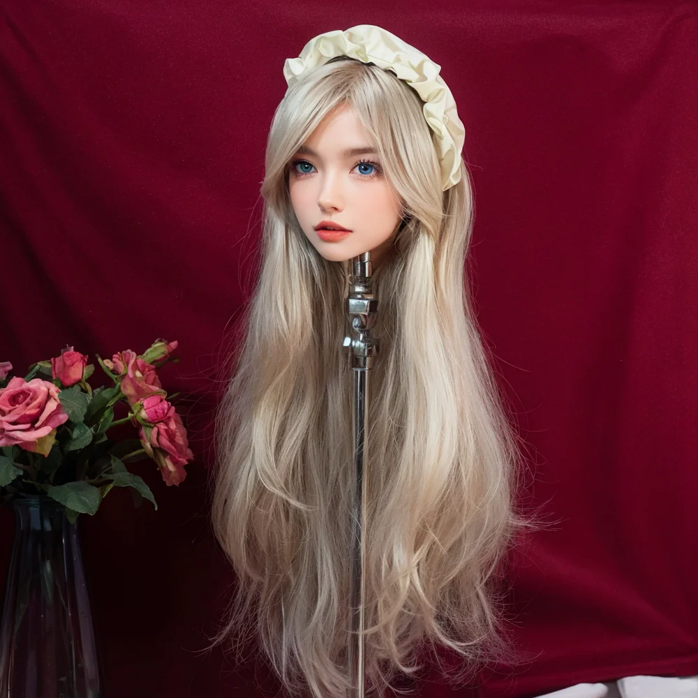 

Beautiful model head, golden wig, green eyes, lifelike, suitable for collection (free gift of wig)