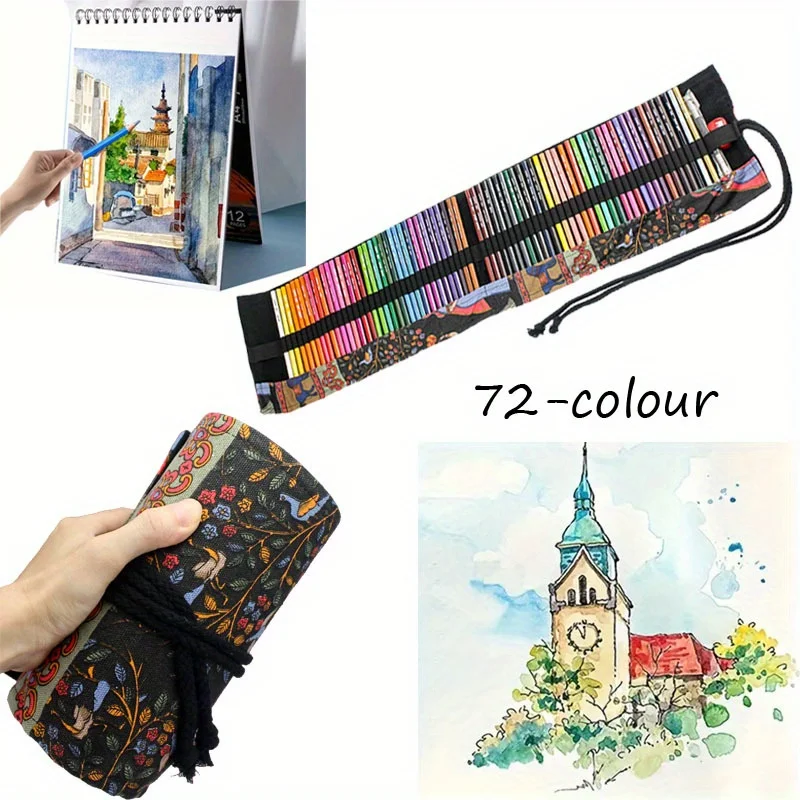 72-Piece Colored Pencil Set with Canvas Roll-Up Case-Perfect for Student Coloring Drawing Sketching and Crafting