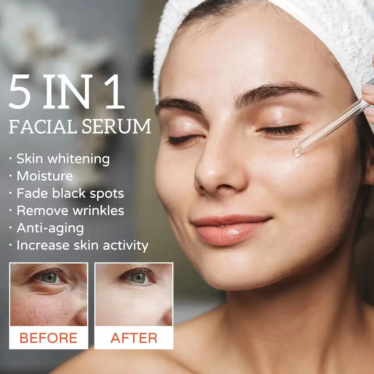 5 In 1 Fade fine lines Firming Face Serum Moisturizing Brightning Vitamin C Hyaluronic Acid Facial Serum Shrink Pores Skin Care