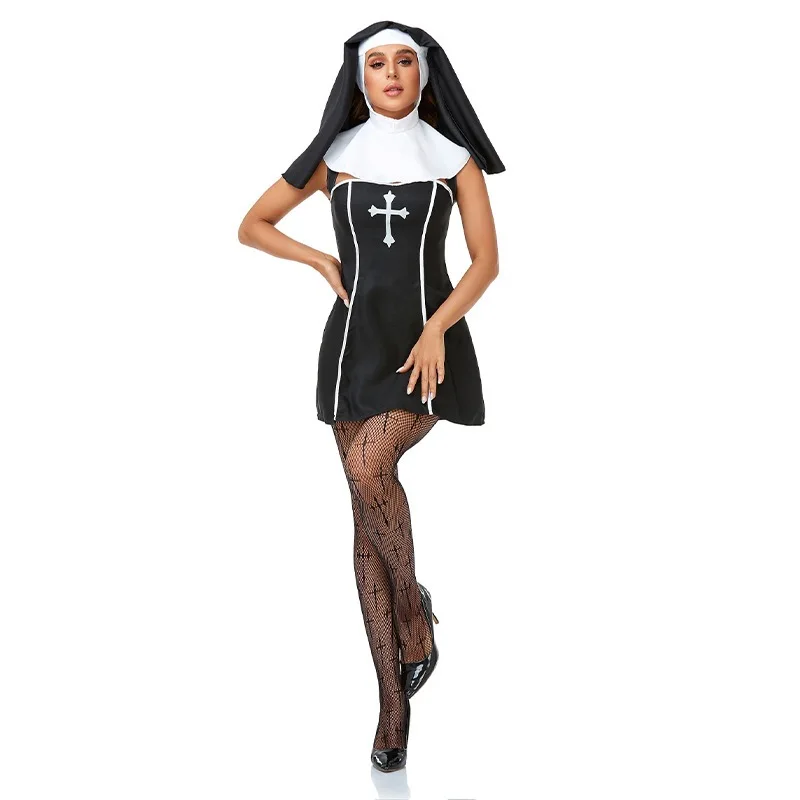 Halloween Cosplay spaventoso Nun Fancy Masquerade Costume All Souls Day Nun Costume