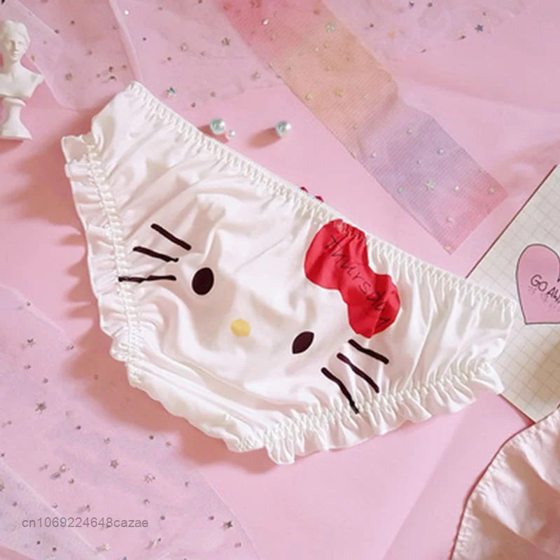 Sanrio Hello Kitty My Melody Cute Underpants Summer Ice Silk Skin-friendly Cartoon Briefs Cotton Crotch Low Waist  Y2k Panties