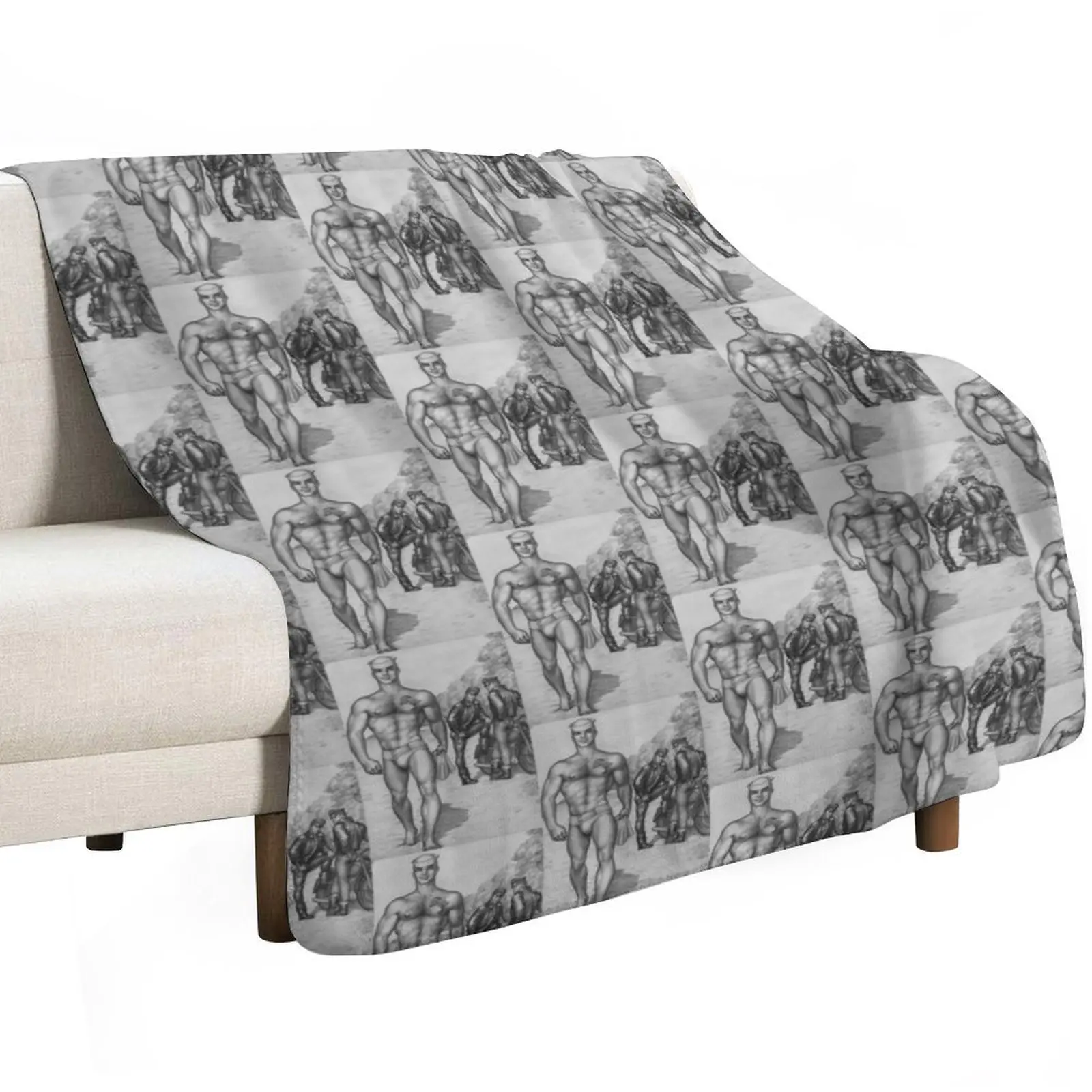 Soldier teasing the hoods… (Tom of Finland) Throw Blanket Cute Winter beds halloween Soft Plaid Flannel Blankets