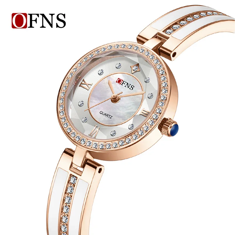 

New Ofns Brand Luxury Women's Watch Rhinestone Dial Quartz Wristwatch Waterproof Female Dress Watch Elegant Everyday Timepiece