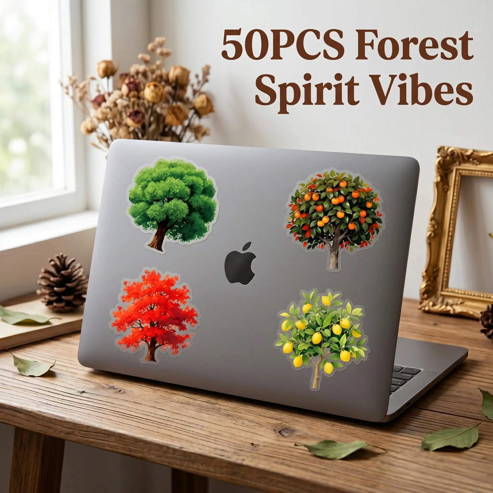 56Pcs Transparent PET Tree Stickers Botanical Plant Waterproof Decals Scrapbook Junk Journal Laptop Helmet Aesthetic Decor