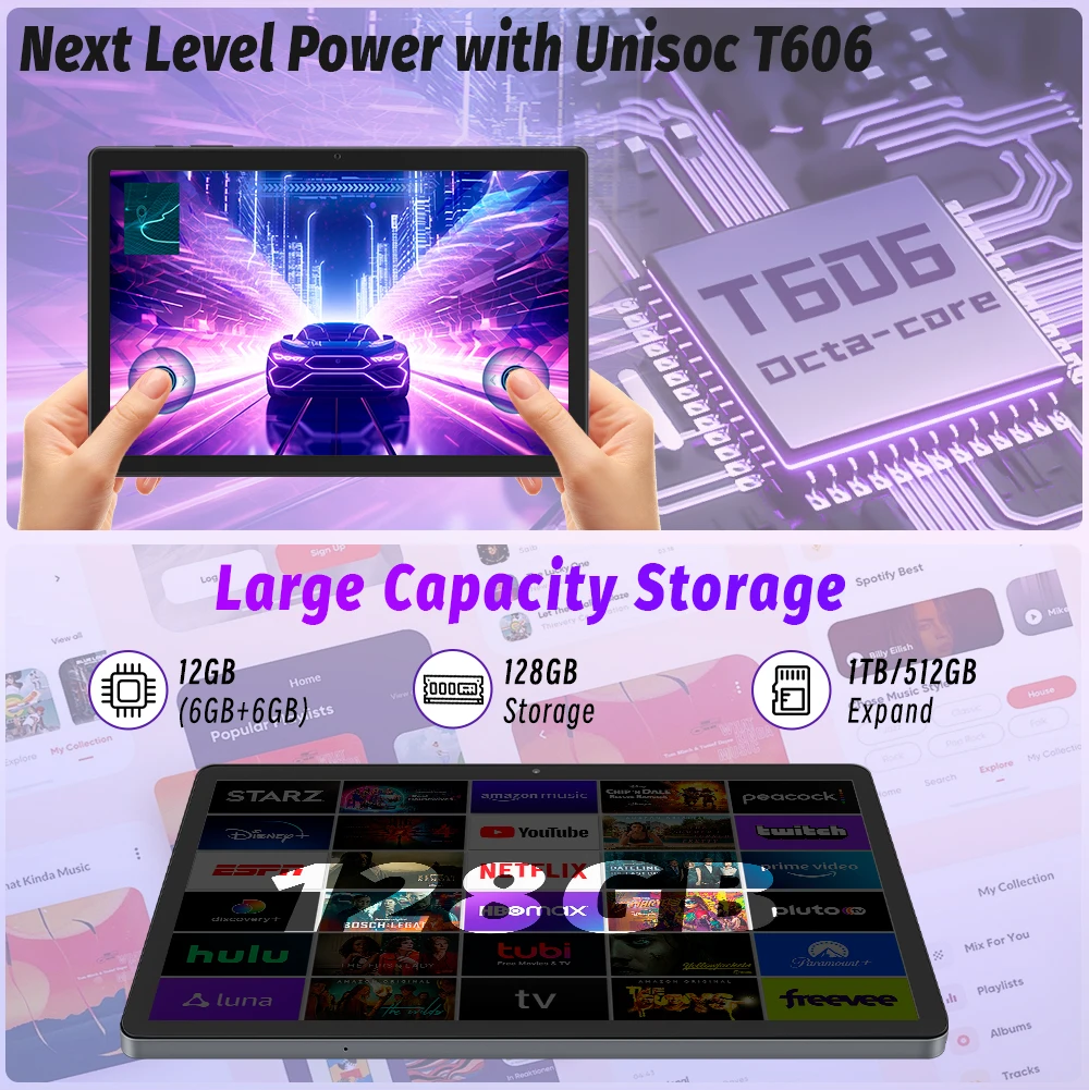 2026 New 11 Inch Android 15 Tablet PC, Unisoc T606 Octa‑Core,12GB(6+6 Virtual RAM)+128GB ROM (1TB Expandable),8000mAh Battery,2MP Front+13MP Rear Camera,Dual WiFi,Bluetooth 5.0,Dual‑Speaker Tablet for Gaming Reading,Support Fast Charging