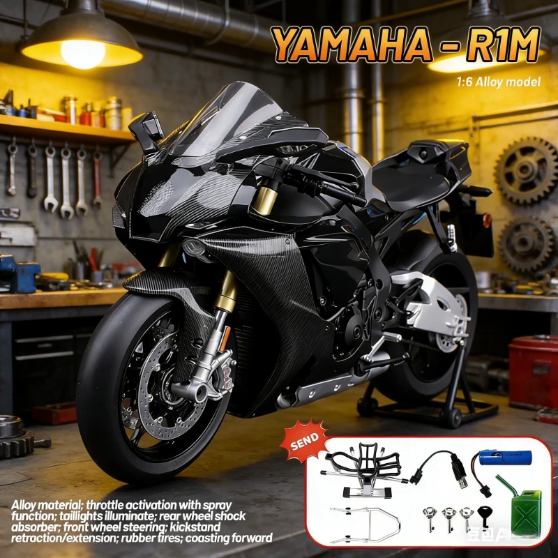 

Спрей 1:6 для YAMAHA R1M, литая под давлением модель мотоцикла из сплава металла, настольный дисплей, коллекционный орнамент, праздничный подарок для мальчиков 7