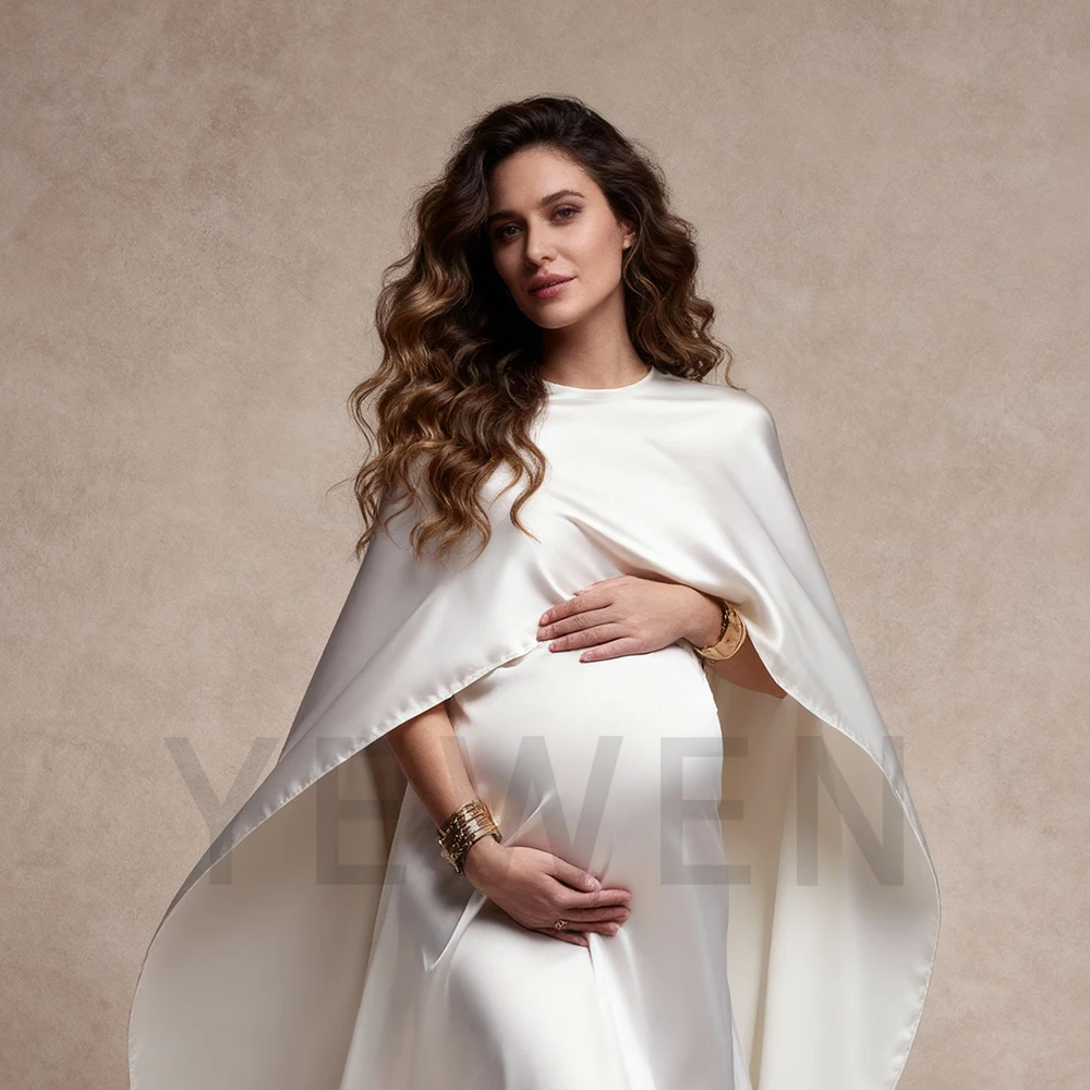 فساتين حمل بيضاء لالتقاط الصور مع أكمام كيب فستان طويل لالتقاط الصور للنساء الحوامل لالتقاط الصور #5