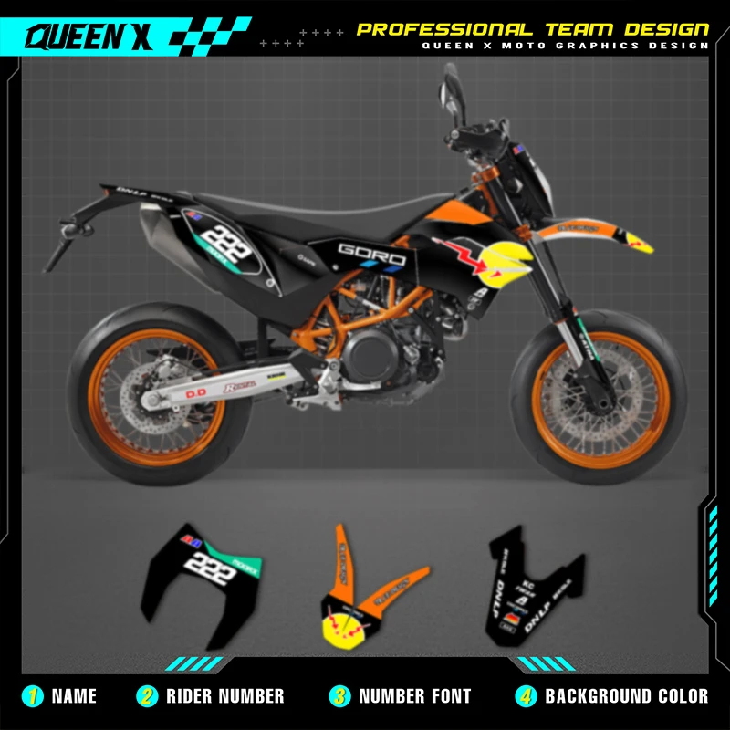 

Queen X MOTOR Custom Motorcycle Graphics Decals Stickers For KTM SMC-R 690 2012 2013 2014 2015 2016 2017 2018 Number Name Custom