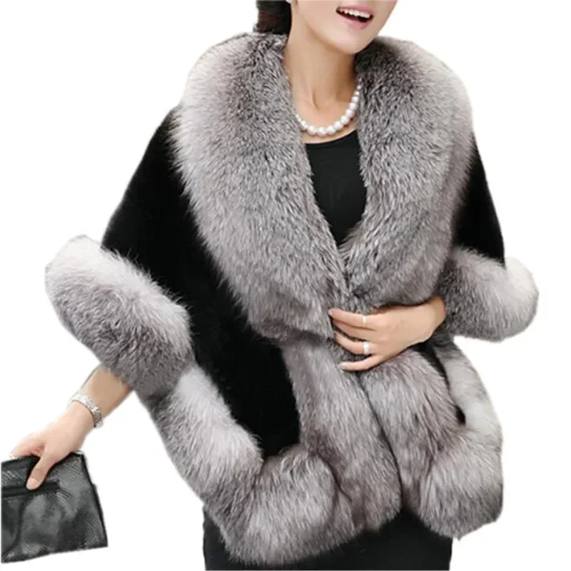 

Winter Warm Wedding Shawl Thermal Bridal Shrugs Black Ivory Color Customized Women Faux Fur Coat Cape Fall