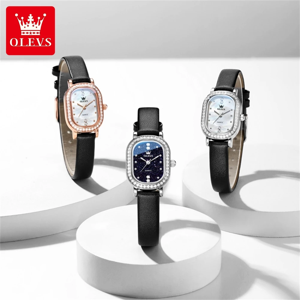 OLEVS 5697 Elegance Quartz Movement Watch For Women Small Dial Classic Sword-shaped Needle 30m Waterproof Leather Strap Watch