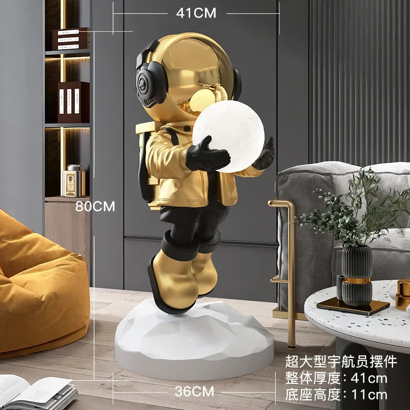80cm Big Size Luxury Glowing Astronaut Figurine Statue Figure Sculpture Resin Spaceman Ornament Bedroom Home Decor Decoration