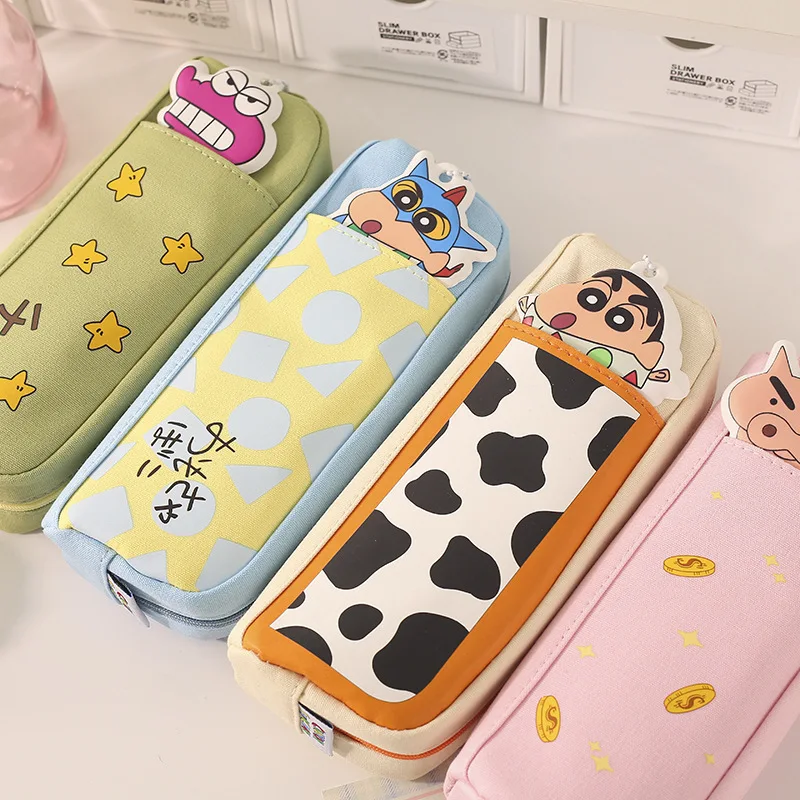 Kawaii Crayon Shin Chan Student Pencil Case Cartoon Canvas Multi-Compartment Storage and Organization Stationery Bag