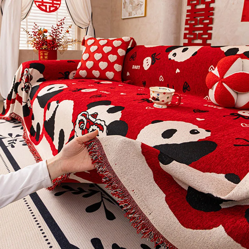 

Cute Red Panda Printed Sofa Towel Cartoon Full Cover Soft Sofa Blanket for Living Room Anti-Scratch Dustproof Home Accessories