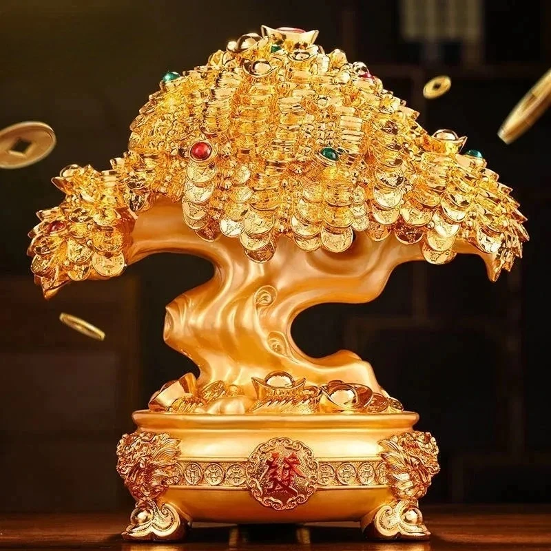 Sand Gold Wealth Making Tree Wealth Acquisition Ornaments Living Room Wine Cabinet Resin Decoration Opening Gift Zhaocai Tree